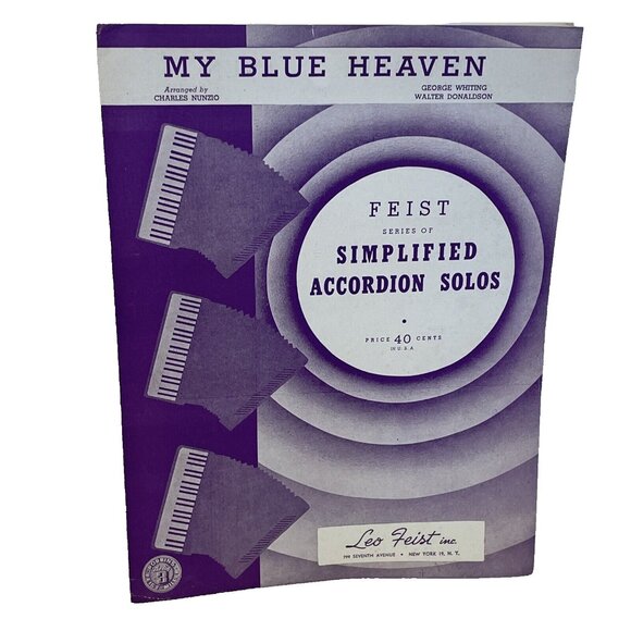 My Blue Heaven Simplified Accordion Sheet Music Whiting Donaldson 1947 Leo Feist - Picture 1 of 7